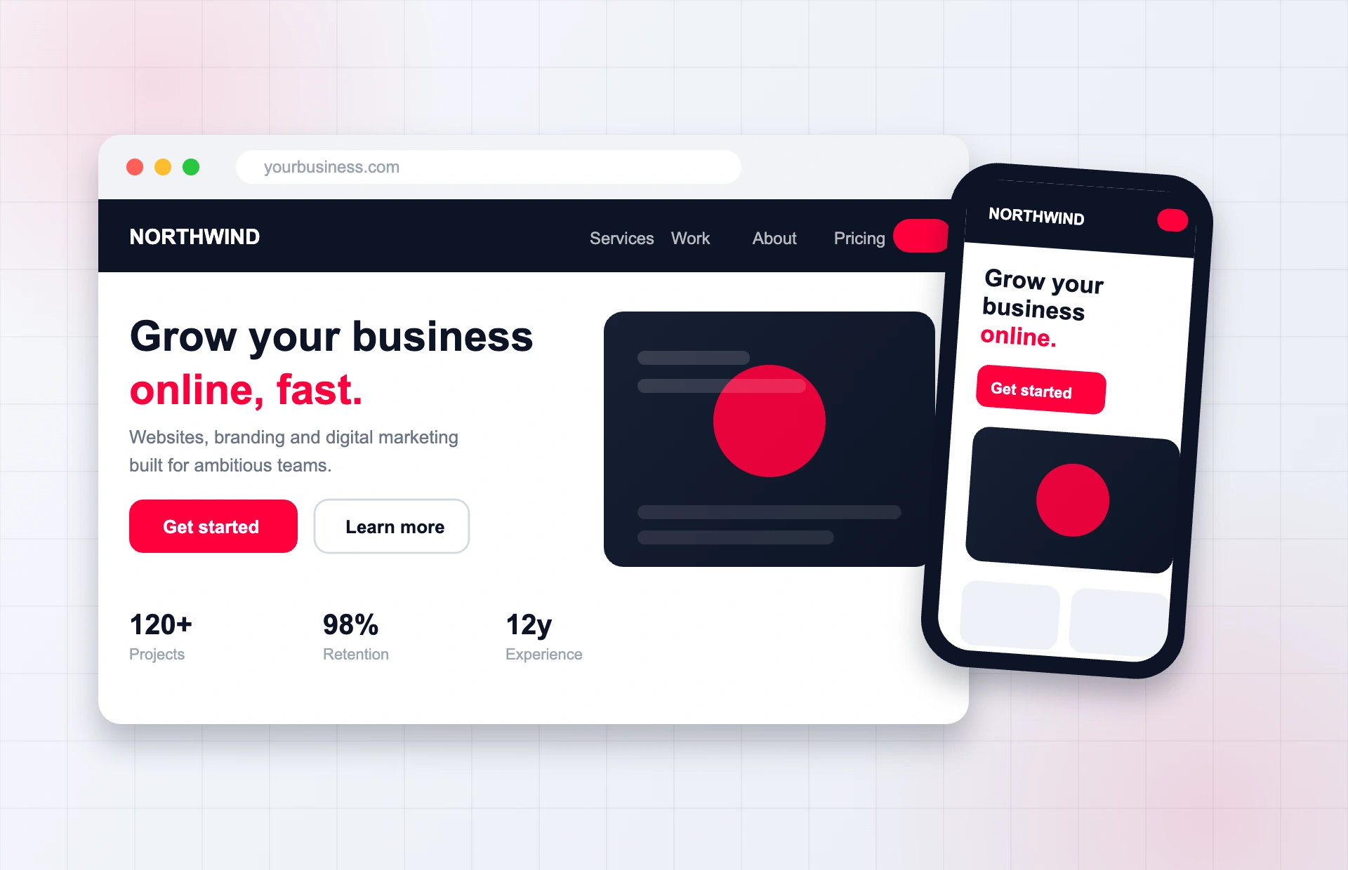 Business website development suite case study mockup by Dragonfly Soft